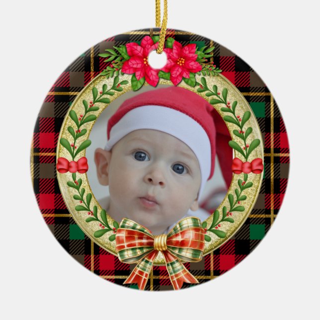 Personalised Picture Frame and Christmas Wreath  Ceramic Tree Decoration (Front)