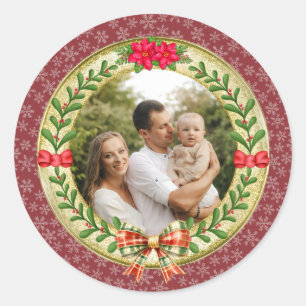 Personalised Picture Frame and Christmas Wreath  Classic Round Sticker