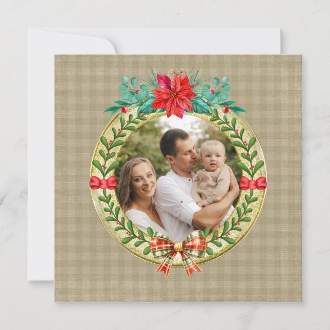 Personalised Picture Frame and Christmas Wreath  Holiday Card (Front)