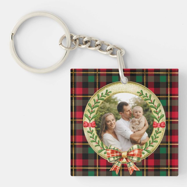 Personalised Picture Frame and Christmas Wreath  Key Ring (Front)