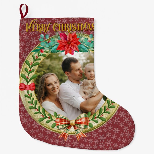 Personalised Picture Frame and Christmas Wreath  L Large Christmas Stocking (Front)