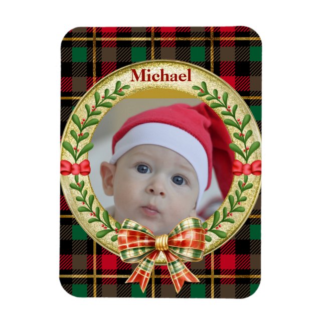 Personalised Picture Frame and Christmas Wreath  Magnet (Vertical)