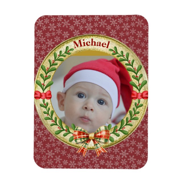 Personalised Picture Frame and Christmas Wreath  Magnet (Vertical)