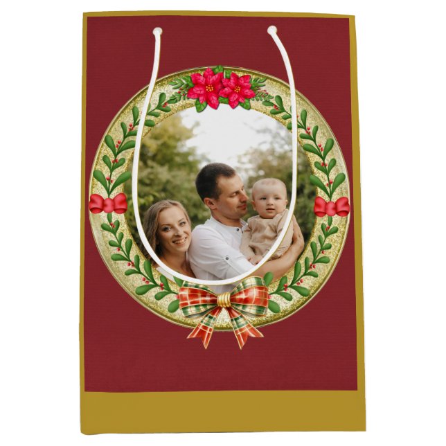 Personalised Picture Frame and Christmas Wreath  Medium Gift Bag (Front)