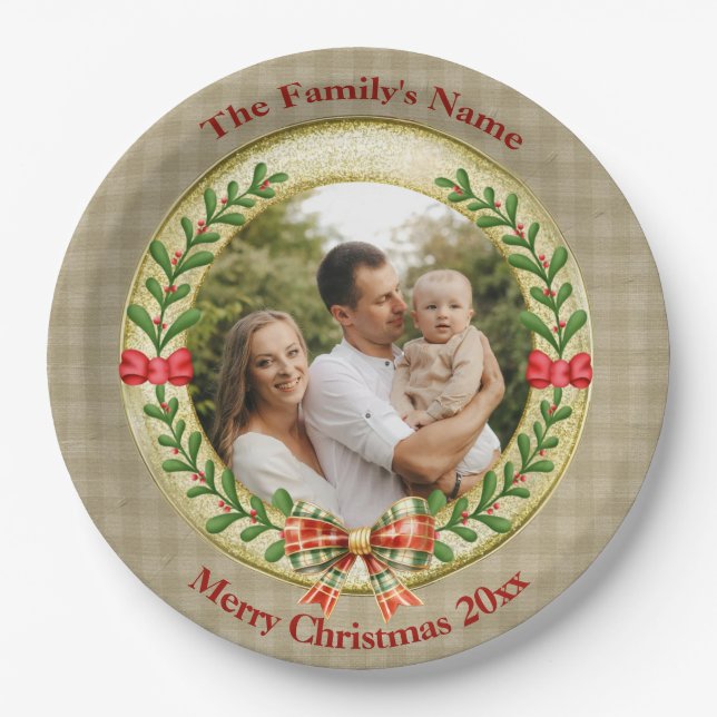 Personalised Picture Frame and Christmas Wreath  P Paper Plate (Front)