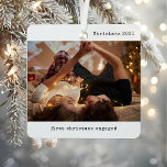 Personalised Picture Our First Christmas Engaged Metal Tree Decoration<br><div class="desc">Commemorate a milestone holiday with the Personalised Picture Our First Christmas Engaged Metal Ornament. This couple photo ornament is the perfect way to capture your engagement and celebrate your first Christmas together. Featuring a modern minimalist black and white aesthetic, this ornament elegantly showcases your favourite photo with a simple yet...</div>
