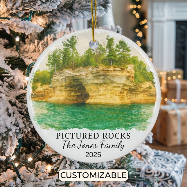 Personalised Pictured Rocks Ornament, Michigan Ceramic Tree Decoration (Creator Uploaded)