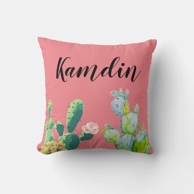 Personalised Pillow Bohemian Cactus Succulents Des (Front)