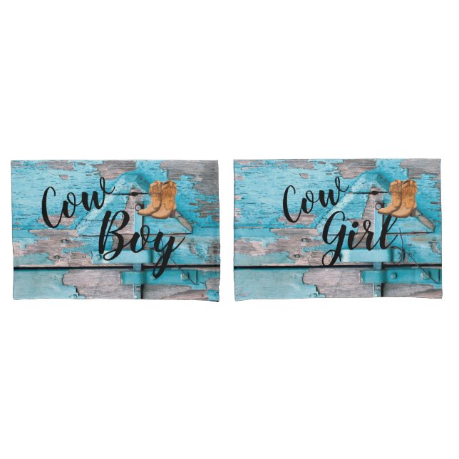 Personalised Pillow Cases Blue Wood Barn Door Boot (Front-Set)