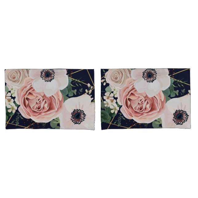 Personalised Pillow Cases Geometric Garden Navy (Front-Set)