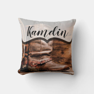 Personalised Pillow Cowboy Boots Barn Wood Rustic