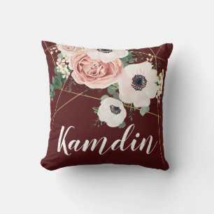 Personalised Pillow Geometric Garden Wine Burgundy