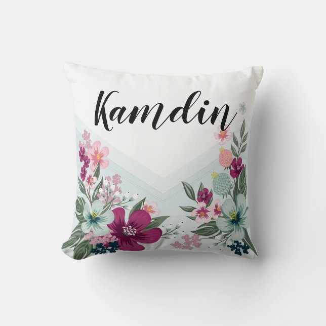 Personalised Pillow Tropical Flower on Blue Ombre (Front)