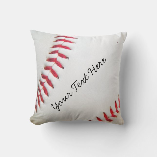 Personalised Pillow White Baseball red stitching (Front)