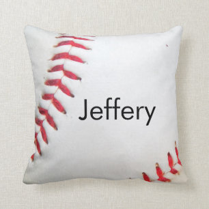 Personalised Pillow White Baseball red stitching