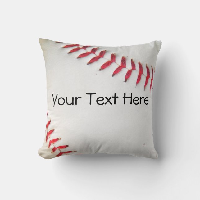 Personalised Pillow White Baseball red stitching (Front)