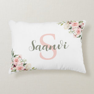 Personalised pillow with initial, name, and roses