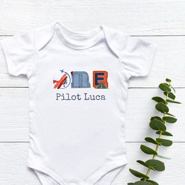 Personalised Pilot First Birthday  Baby Bodysuit (Personalized Pilot "Aeroplan" First Birthday Baby Bodysuit)