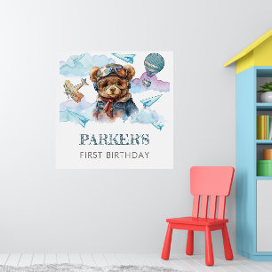 Personalised Pilot Teddy Bear Birthday Sign