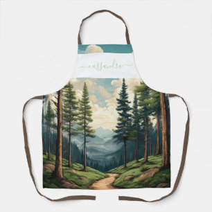 Personalised Pine Forest Path Design with Name Apron
