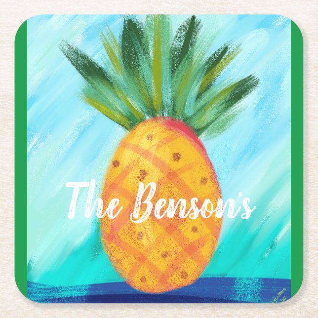Personalised Pineapple Bar Drink Coasters  (Front)