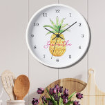 Personalised Pineapple Clock<br><div class="desc">This cute and girly clock is decorated with a yellow watercolor pineapple and a name in pink typography. You can customise it by changing the name or making it a monogram. Use the Customise Further option to change the text size, style, or colour. Because we create our artwork you won't...</div>