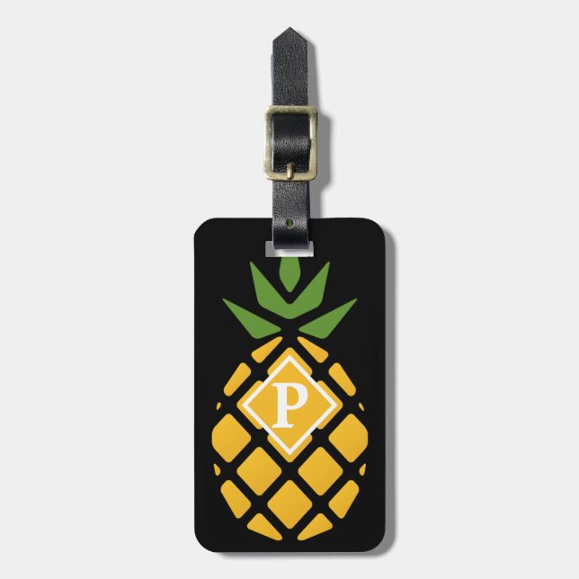 Personalised Pineapple | Editable Black Luggage Tag (Front Vertical)