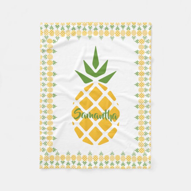 Personalised Pineapple, Editable White Background Fleece Blanket (Front)