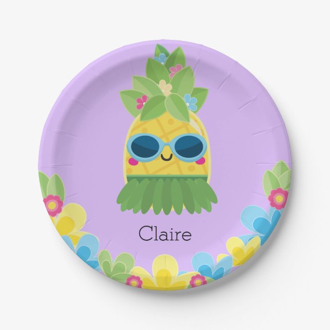 Personalised Pineapple Girls Ms Onederful First Pa Paper Plate (Front)