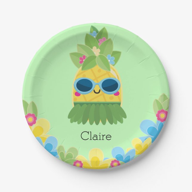 Personalised Pineapple Girls Ms Onederful First Paper Plate (Front)