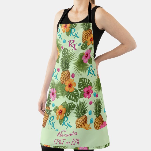 Personalised Pineapple & Hibiscus Pharmacy Apron (Insitu)