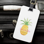 Personalised Pineapple  Luggage Tag<br><div class="desc">This girly luggage tag is decorated with a yellow watercolor pineapple and a name in pink typography. 
You can customise it by changing the name or making it a monogram.
Because we create our artwork you won't find this exact image from other designers.
Original Watercolor © Michele Davies.</div>