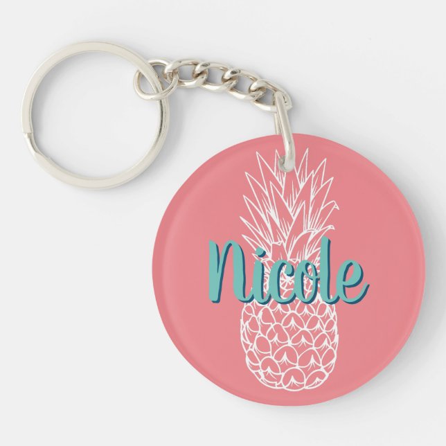 Personalised Pineapple Name Round Key Ring (Front)