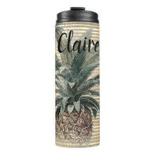 Personalised Pineapple on Gold Foil Striped Thermal Tumbler