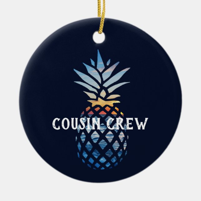 Personalised Pineapple Tropical Sunset  Ceramic Tree Decoration (Front)