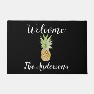 Personalised Pineapple Watercolor Blue Welcome Doo Doormat