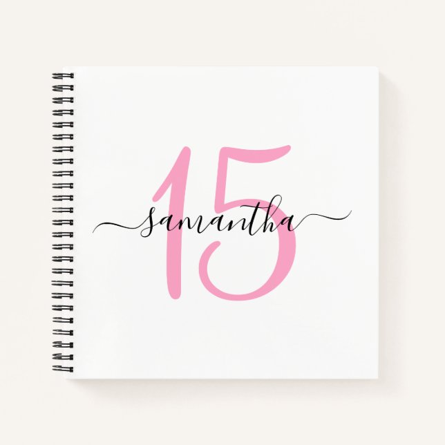 Personalised Pink 15th Birthday Guestbook Notebook (Front)