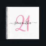 Personalised Pink 21st Birthday Guestbook Notebook<br><div class="desc">Minimalist pink 21 blank square notebook that can be used as a guestbook on her special day.
With some customisation,  you will be able to ungroup the numbers to match another milestone birthday. 
Create your own girly name and birthday notebook.</div>