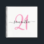 Personalised Pink 21st Birthday Guestbook Notebook<br><div class="desc">Minimalist pink 21 blank square notebook that can be used as a guestbook on her special day.
With some customisation,  you will be able to ungroup the numbers to match another milestone birthday. 
Create your own girly name and birthday notebook.</div>