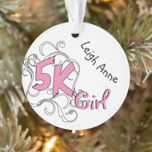 Personalised Pink 5k Girl Runner design Front Ornament