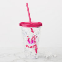 Personalised Pink Acrylic Tumbler with Bunny Ears