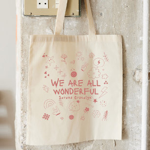 Personalised Pink All Wonderful Doodle Coquette Tote Bag