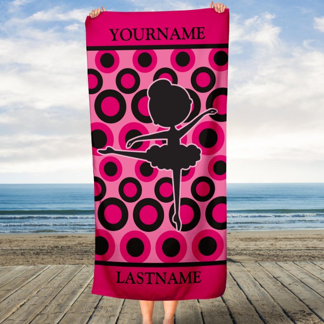 Personalised Pink and Black Ballet Kids Beach Towel (Creator Uploaded)