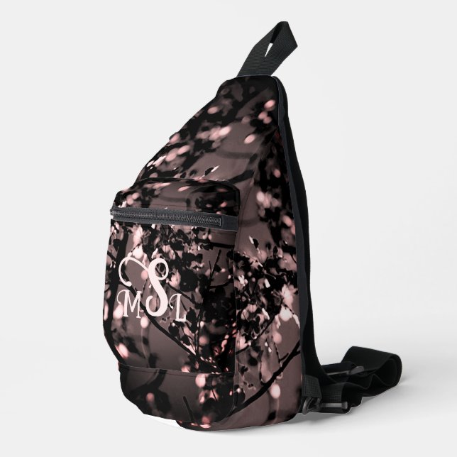 Personalised Pink and Black Botanical Abstract Sling Bag (Right Corner)