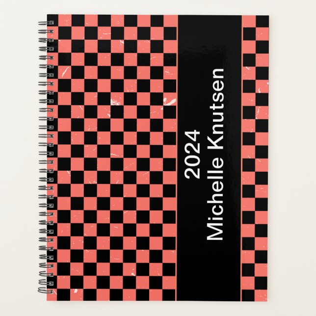 Personalised  pink and black Chequerboard  2024  Planner (Front)