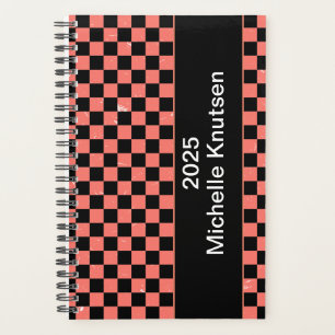 Personalised pink and black Chequerboard 2025      Planner