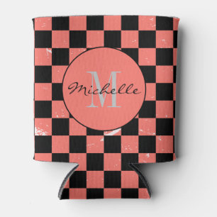 Personalised pink and black Chequerboard Pattern  Can Cooler