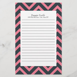 Personalised Pink and Black Chevron Pattern Stationery