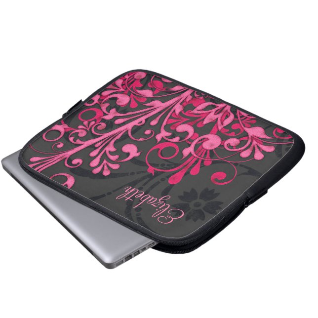 Personalised Pink and Black Floral Laptop Sleeve (Front Bottom)
