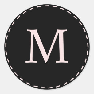 Personalised Pink And Black Monogrammed Classic Round Sticker